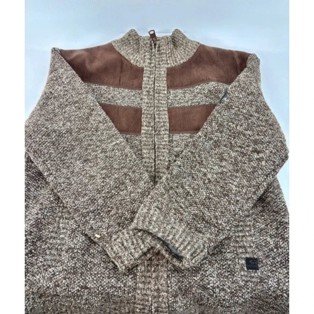 Buffalo David Bitton Men M Brown Marled Full Zip Sweater Fleece Lined Cabin Core